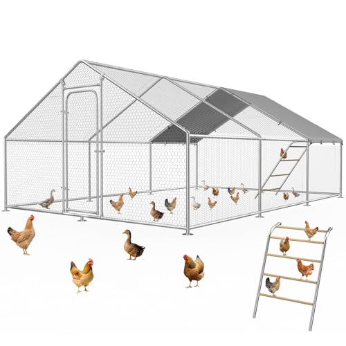 Large Metal Chicken Coop Run with Roosting Perch, Outdoor Waterproof & UV-Resistant Cover for Chickens, Ducks, Rabbits, Hens in Yard or Farm Use Spire Roof (13.1'Wx19.7'Lx 6.5'H) - size: 236.0"L x 157.5"W x 78.0"H
