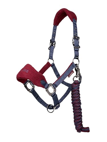 LeMieux Vogue Fleece Headcollar - Halter & Leadrope - Extra Padding, Adjustable at Curb and Poll Strap - color: Burgundy / Navy, size: cob