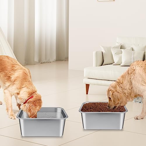 Bwogue Extra Large Dog Water Bowl, 3 Gallons, Stainless Steel, Durable, High Capacity, Rectangular Structure, Strong Stability, Easy to Clean - color: 2 Bowls, size: 3 Gallons