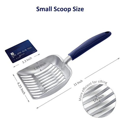 WePet Cat Litter Scoop, Aluminum Alloy Sifter, Kitty Metal Scooper, Deep Shovel, Long Handle, Poop Sifting, Kitten Pooper Lifter, Durable, Heavy Duty, for Litter Box - color: FLAT Aluminum \ #01 Blue Handle, size: Small