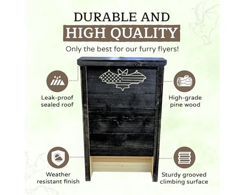 Made in USA- Black Stained Pine Bat House, 2 Chamber Bat Box, Easy-to-Install Wooden Bat House Kit, Weather-Resistant Bat Houses for Outdoors, with Mounting Screws - Applewood Outdoor - style: 2 Chamber Black