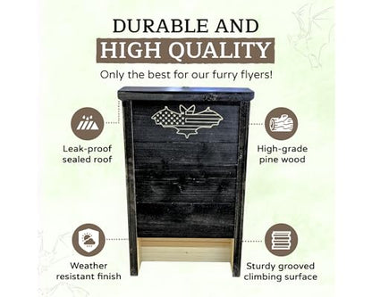 Made in USA- Black Stained Pine Bat House, 2 Chamber Bat Box, Easy-to-Install Wooden Bat House Kit, Weather-Resistant Bat Houses for Outdoors, with Mounting Screws - Applewood Outdoor - style: 2 Chamber Black