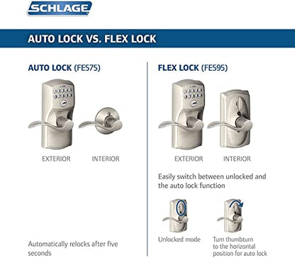 Schlage Camelot Keypad Lock with Lever Handle, Electronic Keyless Door Entry, Auto‑Lock Enabled, Antique Brass, FE575 CAM 609 ACC - color: Antique Brass, size: Accent Lever