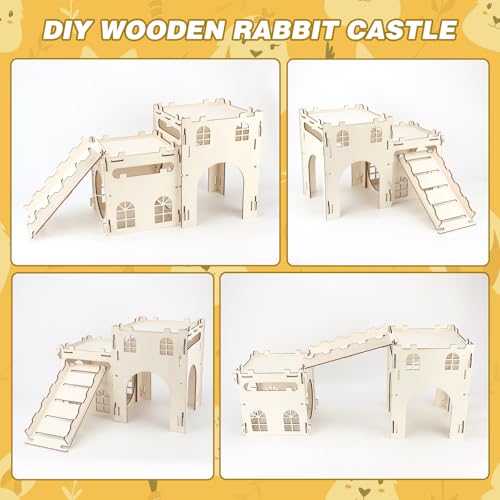 BWOGUE Extra Large Wooden Bunny Castle Hideout Split Balcony for Indoor Bunnies, Multistory Climbing Tower Hideout with Stairs, Ventilated Sturdy House for Rabbits Guinea Pigs and Chinchillas - style: 2 House and 1 Ladder
