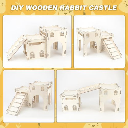 BWOGUE Extra Large Wooden Bunny Castle Hideout Split Balcony for Indoor Bunnies, Multistory Climbing Tower Hideout with Stairs, Ventilated Sturdy House for Rabbits Guinea Pigs and Chinchillas - style: 2 House and 1 Ladder