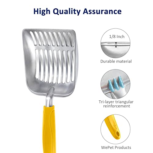 WePet Cat Litter Scoop, Aluminum Alloy Sifter, Kitty Metal Scooper, Deep Shovel, Long Handle, Poop Sifting, Kitten Pooper Lifter, Durable, Heavy Duty, for Litter Box - color: FLAT Aluminum \ #04 Yellow Handle, size: Small