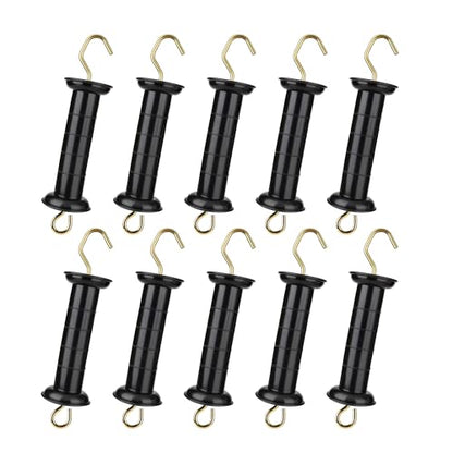 10 Pcs Plastic Electric Fence Gate Handle Insulators, Gate Handle with Spring, Outdoor Black Stainless Steel Plastic Fence Gate Handle, Gate Connector, Electric Fence Wire Handle