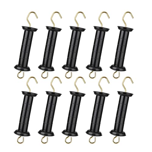 10 Pcs Plastic Electric Fence Gate Handle Insulators, Gate Handle with Spring, Outdoor Black Stainless Steel Plastic Fence Gate Handle, Gate Connector, Electric Fence Wire Handle