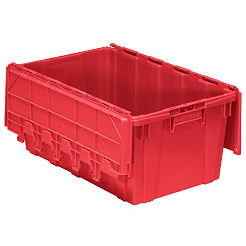 Buckhorn AR2717120202000 Industrial Plastic Stackable Storage Tote Container with Hinged Attached Lid, 27-Inch L x 17-Inch W x 12-Inch H, Red - color: Red