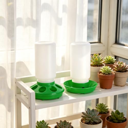 2026 New Green Chicken Feeder and Waterer Set,1L No Waste Hanging Chick Feeder and Waterer Kit,Automatic Poultry Water Dispenser for Baby Chicks,Quail,Ducklings,and Small Birds Brooder Supplies