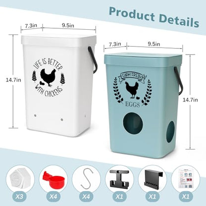 TGEYD Chicken Feeder and Waterer Set, No-Waste Hanging Feeder for Backyard Chickens, 3 Gal Waterer & 15LB Feed Bin