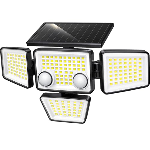 LYWALT Solar Outdoor Lights - 3000LM 188 LED Motion Sensor Outdoor Lights, 4 Heads IP65 Waterproof Powered Security Flood Lights, 270°Wide Lighting Angle Wall Light with Sensors for Backyard Yard - size: 1 Pack