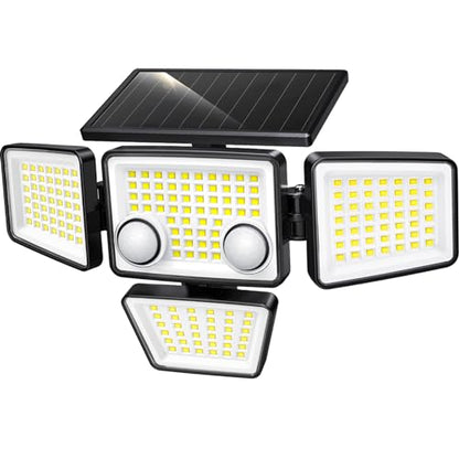 LYWALT Solar Outdoor Lights - 3000LM 188 LED Motion Sensor Outdoor Lights, 4 Heads IP65 Waterproof Powered Security Flood Lights, 270°Wide Lighting Angle Wall Light with Sensors for Backyard Yard - size: 1 Pack