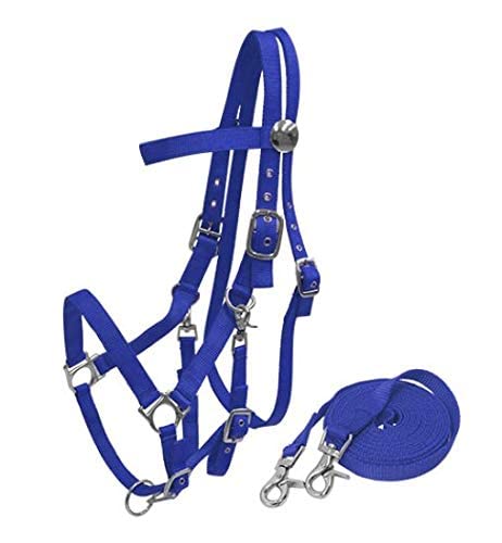 Nylon Combination Halter Bridle w/Reins - color: Blue