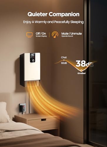 GiveBest Smart Wall Heater, 1500W Fast Heating Electric Space Heater for Indoor Use, 3 Heating Modes, Adjustable Thermostat, 24H Timer, Easy Mounted for Bedroom, Office, Home, White - color: White