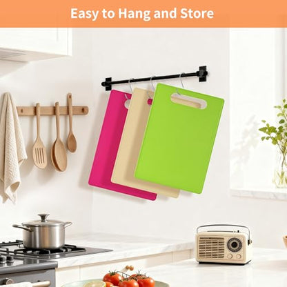 Luckyiren Plastic Cutting Board Set, 3 Pack Small Chopping Boards for Kitchen, BPA-Free, Dishwasher Safe, Color Coded Boards Pads for Meat Vegetable Fruit, Easy Grip Handle, Non-Slip, Space Saving - color: Green/Red/Yellow; 3-Pack