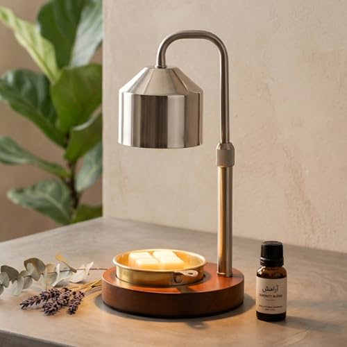 Candle Warmer Lamp with Timer Dimmable,Electroplated lampshade and Wooden Base,Height Adjustable Candle Warmer with 2 Bulbs,Gifts for Women Mom Bedroom Decor with Wax Tray - color: Candle Warmer(electroplate)