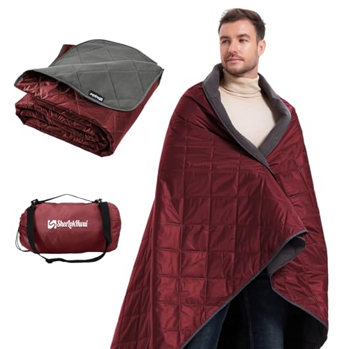 4-in-1 Large Outdoor Blanket - Waterproof & Windproof Thickened Warm Fleece Camping Blanket for Stadium, Hiking, Sporting Events - 81"x57", Packable (Antique Ruby) - color: Antique Ruby, size: Thickened