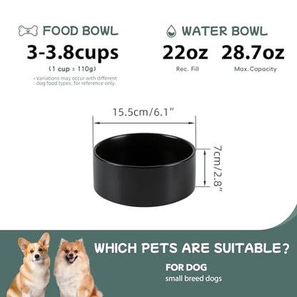 Havniva 6.1” Ceramic Dog Bowls, Dog Food and Water Bowl for Small & Medium Dogs, Durable Dog Water Bowl with Non-Slip Rubber Base Large Capacity Pet Feeding Bowl - color: Matte Black, size: 6.1 Inch