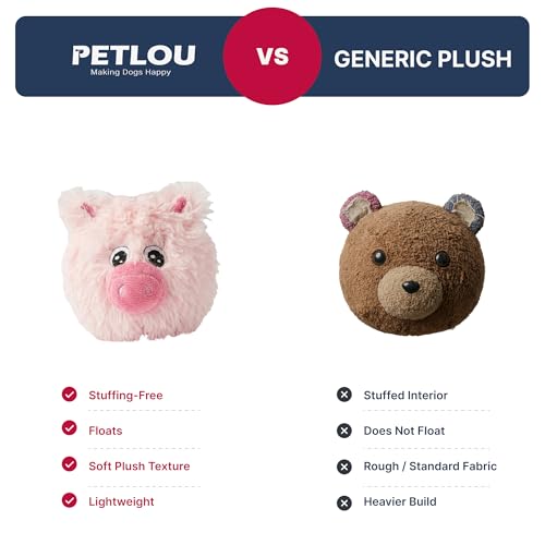 PetLou D.O.G'Z 4-inch EZ Squeaky Pig Dog Plush Toy,Durable Squeaks Bouncy Ball Dog Toy
