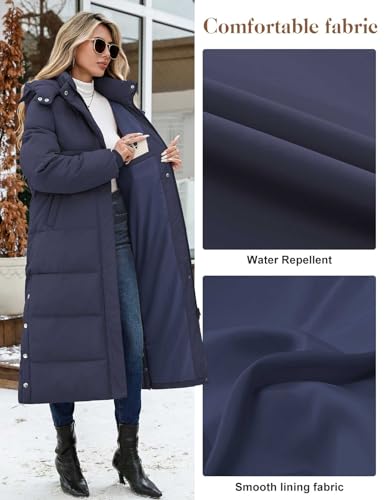UMIPUBO Women's Long Maxi Down Coat Winter Puffer Jacket Warm Padded Outerwear Faux Fur Removable Hood Parka Full-Zip - color: Navy Blue, size: XX-Large