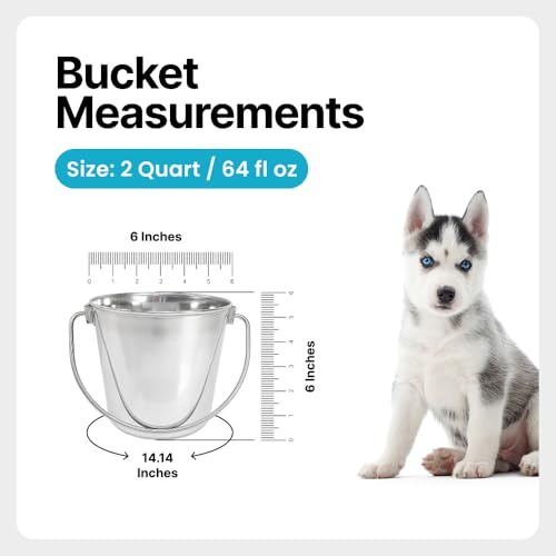 0.5 Gallon Heavy Duty Stainless Steel Bucket - Rust-Resistant Metal Bucket for Feeding & Watering Pets, Livestock & Cleaning - Perfect for Crates, Kennels, Cages & Hang on Fences - 2 Quart - size: 2 Quarts