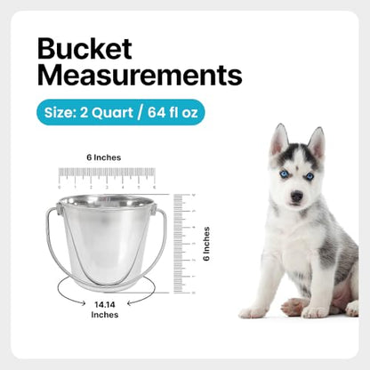 0.5 Gallon Heavy Duty Stainless Steel Bucket - Rust-Resistant Metal Bucket for Feeding & Watering Pets, Livestock & Cleaning - Perfect for Crates, Kennels, Cages & Hang on Fences - 2 Quart - size: 2 Quarts