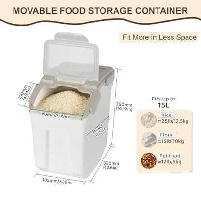 Saim Large 25LB Flour & Rice Storage Container with Wheels, 2Pack Airtight BPA Free Food Storage Bin with Measuring Cup & Scoop for Dry Food, Dog Cat Pet Food, Grain, Cereal, Sugar - Grey - color: 2Pack 25lb Grey