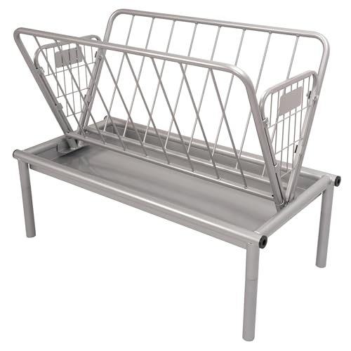 Kojem 4 Ft Long Livestock Feeder, Heavy Duty Steel Livestock 2 in 1 Grain & Hay Feeder, Outdoor Pasture Feeder with Feeding Pan for Goats, Sheep,Ponies, Cow, Horse for Farms, All Weather Feeder