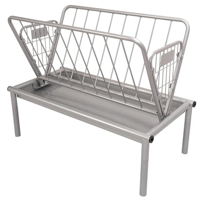 Kojem 4 Ft Long Livestock Feeder, Heavy Duty Steel Livestock 2 in 1 Grain & Hay Feeder, Outdoor Pasture Feeder with Feeding Pan for Goats, Sheep,Ponies, Cow, Horse for Farms, All Weather Feeder