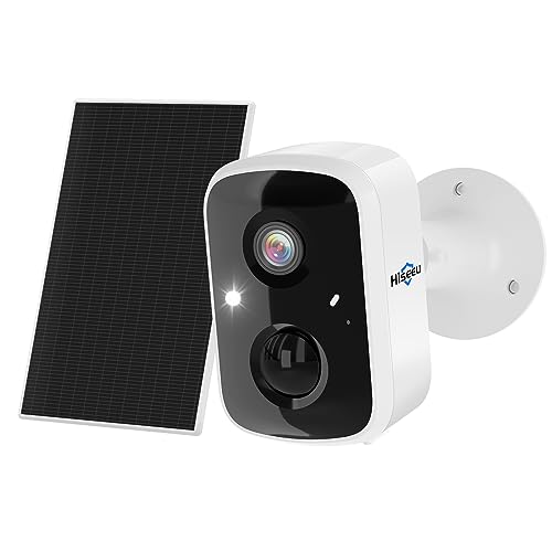 Hiseeu Solar Security Cameras Wireless Outdoor, Battery Powered 3K 4MP Surveillance Indoor WiFi Smart Cameras for Home Security Outside, Motion Detection, Waterproof, Color Night Vision, 2-Way Audio - color: C90-White