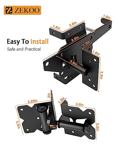 ZEKOO Stainless Steel Vinyl Fence Gate kit, Self Closing Gate Hinges and Latch, Rust Proof, Use for Vinyl Fence Gate and Wood Fences Gate, Heavy Duty 1 Gate Latch 2 Gate Hinges (Black) - color: Black One Set