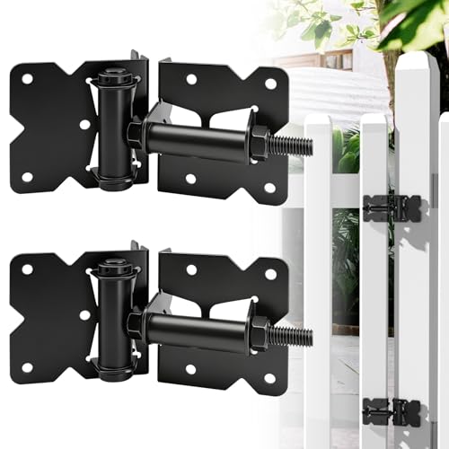 K Kasonic Self Closing Gate Hinges, Heavy Duty Door Hinges Hardware Kit for Vinyl/PVC/Wooden Fence Gates, 90 Degree Adjustable, Fits 3/4" to 1" Gap with Adjuster Tool and Screws