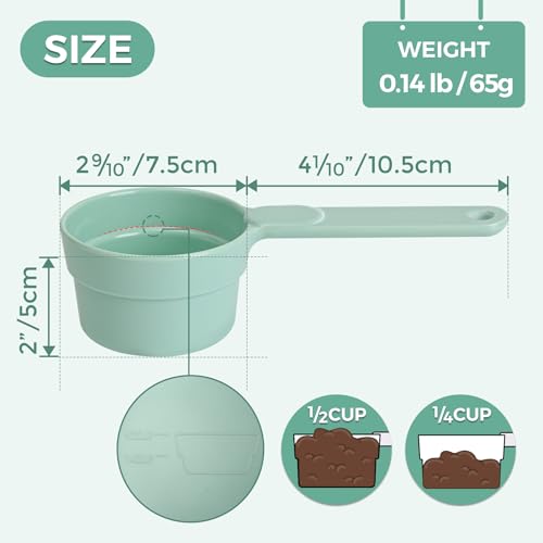 ComSaf MSBC Measuring Dog Food Scoop - 1/2 Cup Scoop Measuring Cup for Dog Cat Ferret Rabbit Bird Food, Melamine Half Cup with Handle, Food-Grade 1/4 Pet Feed Scoop, Dishwasher Safe, Green - color: Green, size: 1/2 Cup
