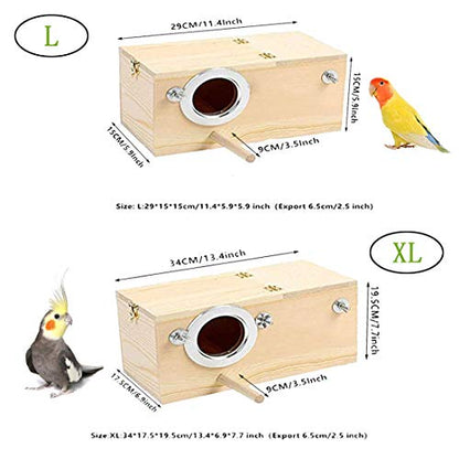 PINVNBY Parakeet Nesting Box Bird House Wood Breeding Box Parrots Mating Box for Lovebirds,Cockatoo,Budgie, Finch,Canary and Medium-Sized Birds(L) - size: Large