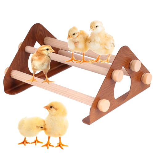 Baby Chick Perch, Durable Metal Stand with Wooden Roosting Bar for coop and brooder, Training Chicken Perch Easy to Assemble and Clean, Fun Toys for Chick (Brown Wood, Wooden Bars) - color: Brown Wood, size: Wooden Bars