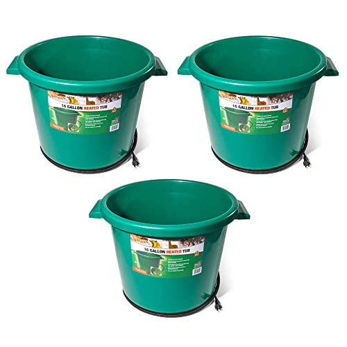 Farm Innovators 3 Pack Heated Water Bucket, 200W Heating Power - 16 Gallon Plastic Bucket with Replaceable Heating Element for Livestock Watering & Feeding - color: 3 Pack, size: 16 Gallon