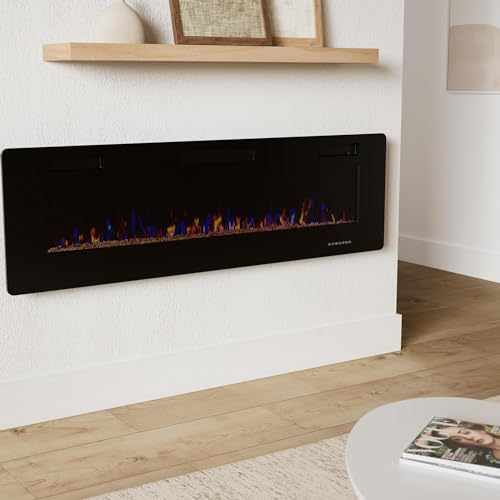 R.W.FLAME 60" Recessed and Wall Mounted Electric Fireplace, Low Noise, Fit for 2 x 6 Stud, Remote Control with Timer, Touch Screen, Adjustable Flame Color and Speed, 750-1500W - size: 60"