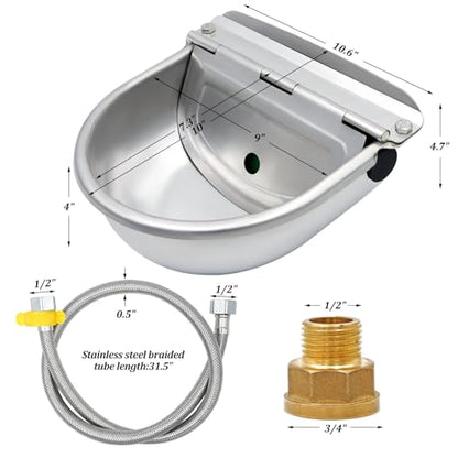 Automatic Water Dispenser for Dog Chicken Waterer Outdoor Dog Water Bowl Dispenser 304 Stainless Steel Feeder for Pets,Include Water Pipe and 3/4" Faucet
