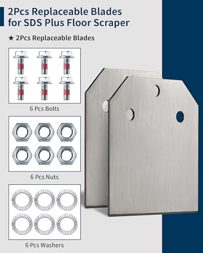 SDS Plus Floor Scraper with 2pcs Replaceable Blades, Firecore 4 Inch wide Thinset Removal Chisel Bits for SDS Plus Rotary Hammer Drill Power Tool, Flat Steel Shovel Tile Ceramic Vinyl Adhesive Remover - style: Floor Scraper with 2 Blades
