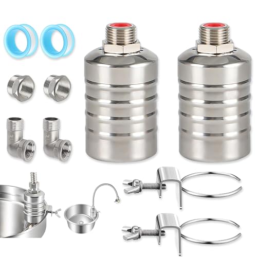 2 Pack Auto Water Level Control Float Valve, 304 Stainless Steel Automatic Water Refill Shut-off Tank Valve with Side/Top Entry and Retaining Clip for Water Tank Pool Livestock Troughs (1/2" to 3/4") - size: 2 Pack