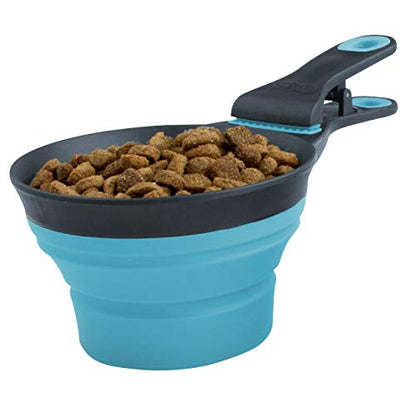 Dexas Popware for Pets Collapsible Klip Scoop, 3-in-1 Pet Food Scoop, Measuring Cup and Bag Clip, 2 Cup Capacity, Blue - color: Blue, size: 2 Cup Capacity