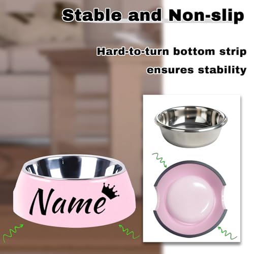 Personalized Stainless Steel Dog & Cat Food/Water Bowls – Custom Pet Name, Non-Slip, Easy Clean Feeding Dishes with Separate Plates(Pink) - color: Pink