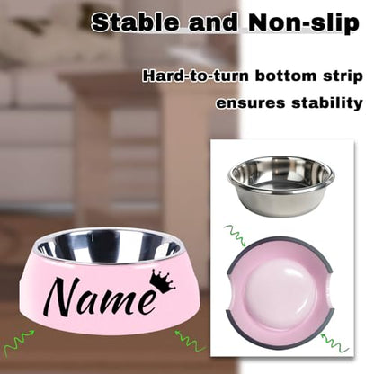 Personalized Stainless Steel Dog & Cat Food/Water Bowls – Custom Pet Name, Non-Slip, Easy Clean Feeding Dishes with Separate Plates(Pink) - color: Pink