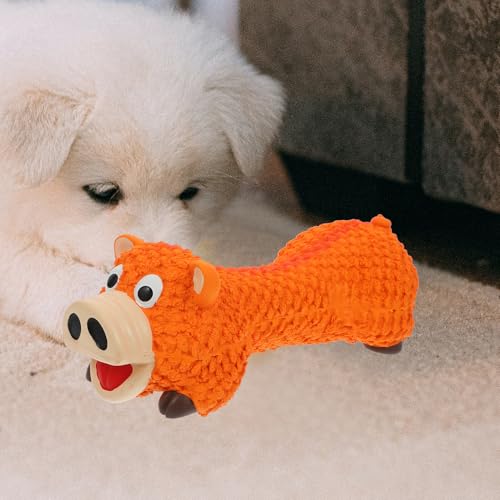 Dog Chew Pig Shape Latex Sturdy Teething for Puppies and Large Dogs Orange Interactive Pet for Teeth Grinding and Biting Training