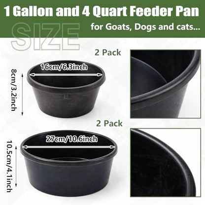 Sadnyy 4 Pcs Rubber Feed Pan 1 Quart/0.25 Gallon and 4 Quart/1 Gallon Utility Horse Feed Bucket Chicken Dust Bath Tub Livestock Water Trough Bowl for Chickens Ducks Goats Dogs Pigs Farm Small Animal - size: 1 Quart/0.25 Gallon and 4 Quart/1 Gallon