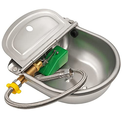 Automatic Water Bowl with Brass Float Valve, Drain Hole and Hose, Stainless Steel Dog Water Bowl Livestock Waterer for Cattle Pig Goat Dog