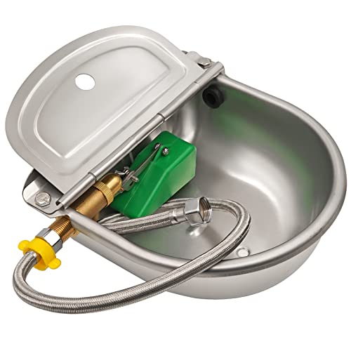 Automatic Water Bowl with Brass Float Valve, Drain Hole and Hose, Stainless Steel Dog Water Bowl Livestock Waterer for Cattle Pig Goat Dog