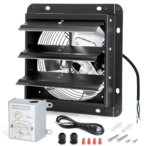 Criditpid 7 Inch Wall Shutter Exhaust Fan, Kitchen Exhaust Fan with Adjustable Thermostat Switch for Attic, Gable, Shed, Basement, Greenhouse, Garage Door Exhaust Fans, 576CFM, 1700RPM, Black - color: Black Shutter Exhaust Fan