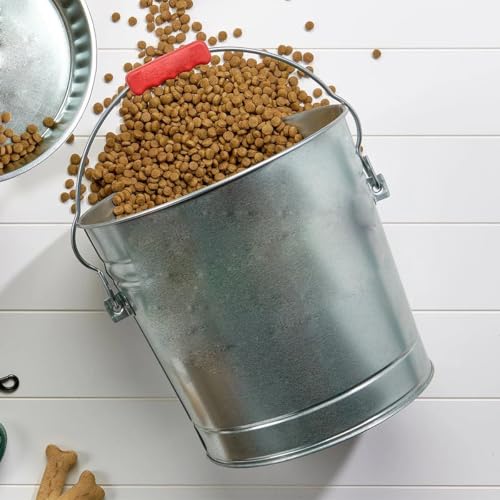 Galvanized Steel Locking Lid Storage Can, 6 Gallon Large Capacity Weatherproof Metal Canister, Durable Sealed Storage Bin for Dry Goods Feed Tools and Outdoor Patio Use